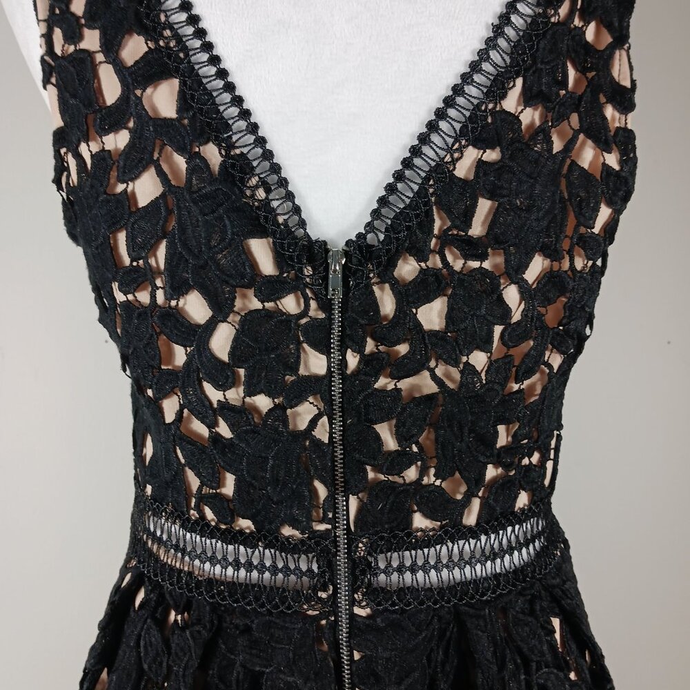 Just Me, Black Lace Midi Dress, LRG, Nude Mini Length Lining Sleeveless Cocktail - Picture 9 of 16